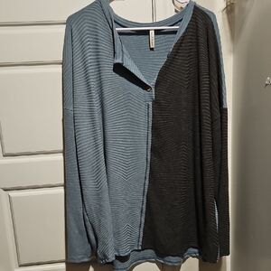 Striped Blue and Black Long Sleeve Top